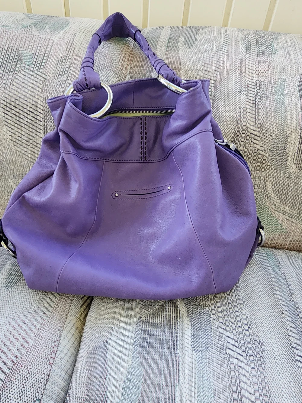b. makowsky Purple Leather Hobo Bag with Knotted Strap